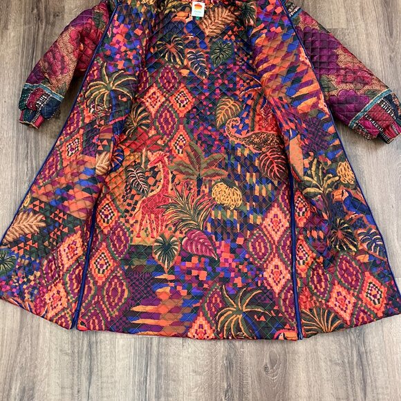 Farm Rio Mixed Patchwork Reversible Quilted Midi Puffer Coat Sz M - Picture 11 of 16